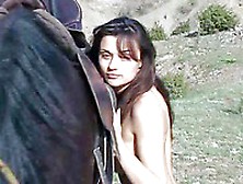 The Sexy Brunette Bimbo Atena A Is Going To Ride The Horse Absolutely Naked