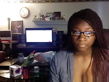 Ebony Girl Shows Off Her Big Tits,  Hairy Pussy And Firm Booty.