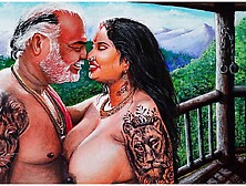 Erotic Art Or Drawing Of Sexy Desi Indian Woman In Honeymoon With Father In Law At An Exotic Location
