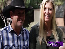 Swinger Cowboy Feels Happy And Attracted By This Brunette Hot Swinger Babe With Big Tits From The Gr