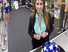 Busty Woman Sells Helmet And Railed Good