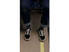 Candid Sexy Blonde Girl On Train In Vans