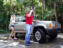 Filthy Blonde Fucks A Car Wash Man And Gets Facialized