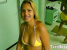 Cute Blonde Brazilian Teen 18+ In A Bikini Gets Fucked In Hairy Pussy