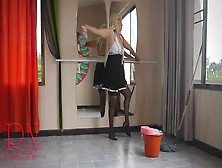 Maid Is Cleaning The Ballet Class.  Wet Dress,  Masturbate.  Online Cam Two
