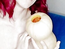 Ahegao Sissy Femboy With Dirty Feet Fucks Pumpkin With Great Sound And Huge Cumshot