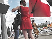 Alluring Upskirt Playgirl In A Hawt Red Costume