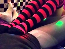 Sock Bizarre - Stripes And Grey Thigh Highs - Sock Bob Tease