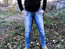 Pissed Into Jeans Inside A Outdoor Park! Older Cougar Outdoor Did Not Have Time To Take Off Her Jeans And Urinates Right Into Th