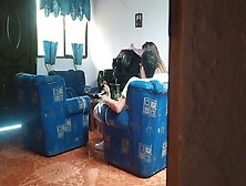 My Step Sister Thinks No One Is Home And She Fucks Her Boyfriend In The Living Room.  I'll Show The Video To Our Parents