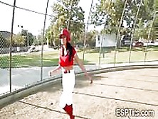 Busty Chick Who's Very Skilled With A Good Bat