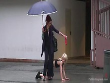 Petite Teen Gets Humiliated In Public By Her Lesdom Mistress
