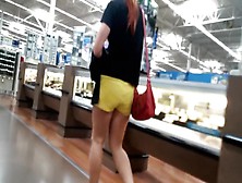 Sexy Shopper With A Luscious Ass In Bright Yellow Shorts Is