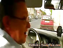 Older Guy Gets Blow Off During Drive