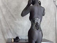 Black Zentai With Rubber Gas Mask