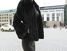 Blonde German Lady In Spandex Uniform Goes For A Walk