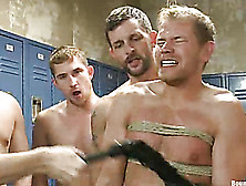 Blonde Guy Gets Abused And Fucked By Football Players In The Locker Room