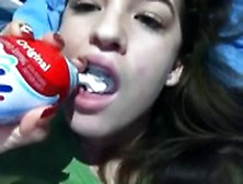Cute Girl Licking Whipped Cream Off Of Her Toes