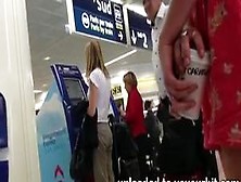 Hot & Candid French Girl In Pink At The Airport