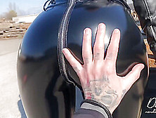Amatuer Bitch In Shiny Vinyl Latex Leggings Receives A Large Load Of Sperm