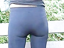 Hawt Constricted Shinny Leggings Booty With Vpl Strap Showing