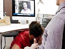 Office Gay Studs Bang And Blow Each Other During A Zoom Meeting With Their Colleagues
