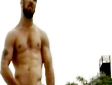 Muscle Vintage Jock Outdoors Solo Jerking Off His Hairy Cock