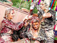 Classy Women Have Fun Making A Mess At An Outdoor Party