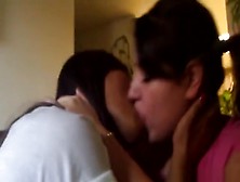 Two Horny Brunette Teens Kissing Each Other Very Passionately