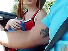 Red Haired Cheerleader Teen Eva Berger Stuffed In Public