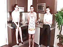 Three Roommates Fucking In The Kitchen