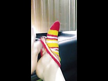 Quick Teasing Sock Strip In The Car At Public Parking Lot