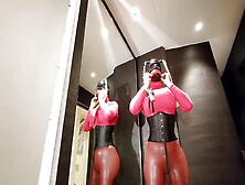 Busty Hooded Sissy Shut In Pink Playing With Her Twin Fucktoy