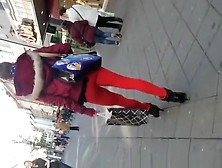 Hot Ass Chick In Red Leggings