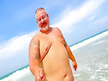 Old Fat Grey Haired Man Has Naked Day And Cums Big At The Beach