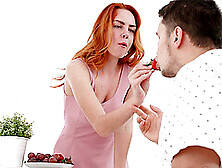 Redhead Candy Red With Natural Tits Sucking Her Hubby's Dick