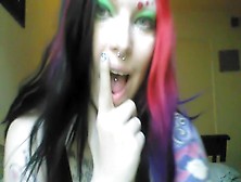 Goth Girl Plays With Her Mouth And Spits