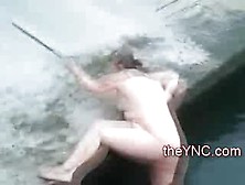 Naked Fat Woman Swims.