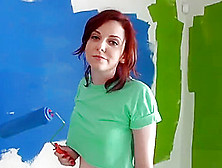 Redhead Girlfriend Assfucks After Painting With Her Bf