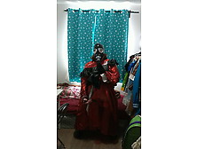 Sissy Maid With Gasmask,  Breathplay,  Red Dress,  Vibrator