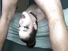 Large Titty Goth Babe With Sloppy Ruined Makeup & African Lipstick Gets Extreme Off The Bed Upside Down Facefuck With Balls Deep
