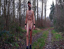Uncut,  Unmasked Slave Exposed In Penis Cage Hiking In Rain Outdoor Peeing Dirty Body Writing Bdsm Cbt 4 Min With Solo Boy And Ga