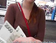 Eurobabe Flashes Her Large Meatballs And Screwed In The Bus Stop