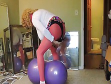 Hot Pink Tights Pantyhose Crossdress Riding Big 9 Inch Dildo Cock Anal