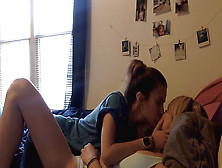 Hottest Buddy Tongues Cute Blonde Teen's Pussy