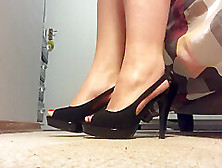 Sexy Standing Shoeplay In Peeptoe High Heels