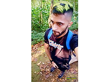 Big Uncut Cock Latino Jerking Outdoors In The Woods And Eating His Tasty Cum Careful Not To Get Caught