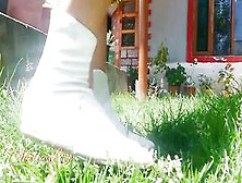 Thin Cunt With Mouth Wearing Her White Ninja Shoes Inside The Garden - Tik