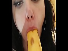 Horny Homemade Slut Choking On A Banana