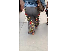 Giant Juicy Butt Big Bodied Woman In Grey Tight Dress Pants One